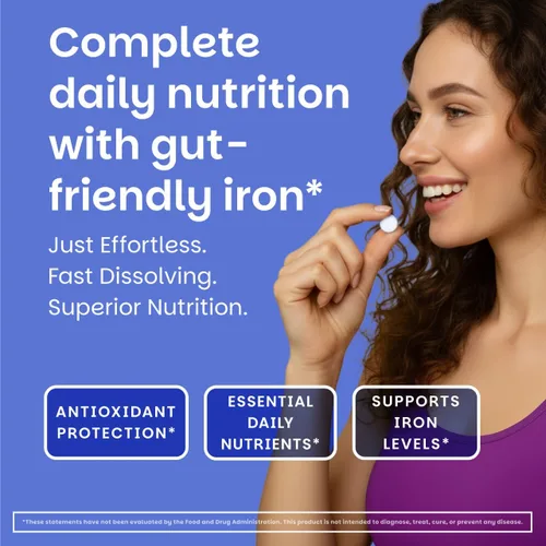 Vista 2 de EZ Melts Multivitamínico + Hierro - Multivitamínico diario para mujeres y hombres - Apoya niveles de energía saludables y protección antioxidante