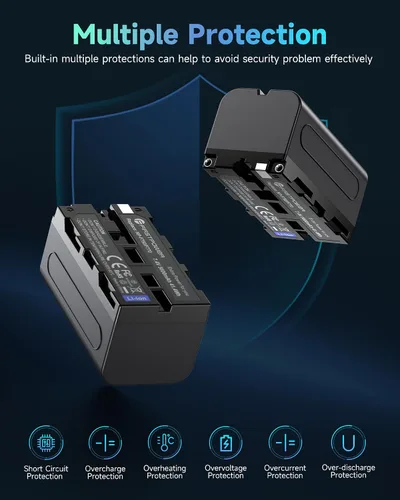Vista 6 de FirstPower Batería NP-F750 (2 paquetes/5600mAh) y cargador USB dual para Sony NP-F550 F570 F750 F770 F960 F970 Batería Sony CCD-TRV215 CCD-TR917