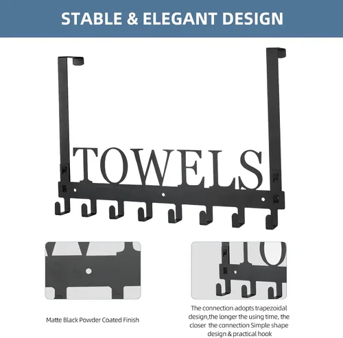 Vista 3 de Azmoncy Ganchos sobre la puerta, toallero para baño, soporte para toallas para colgar de alta resistencia, colgador de toallas de montaje en pared