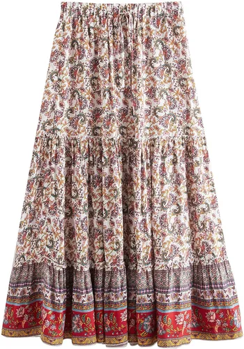 Vista 46 de Milumia Women Boho Vintage Floral Print Long Skirt Summer Tiered Maxi Skirt