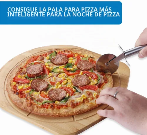 Vista 5 de Fiery Chef - Pala de pizza de bambú de 12 pulgadas con 8 ranuras para rebanadas, 17.3 x 12.2 pulgadas