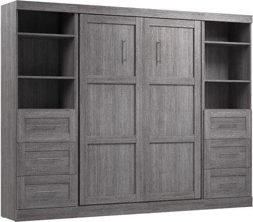 Vista 37 de Bestar Pur Queen Cama Murphy con gabinetes de almacenamiento de armario, marrón rústico de 115 pulgadas, arreglo para dormir que ahorra espacio