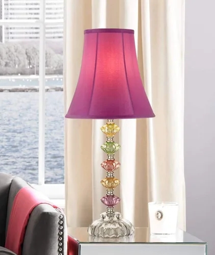 Vista 2 de 360 Lighting - Lámpara de mesa de acento estilo bohemio tradicional y chic, 21" de alto, vidrio multicolor apiladas, campana en forma de orquídea