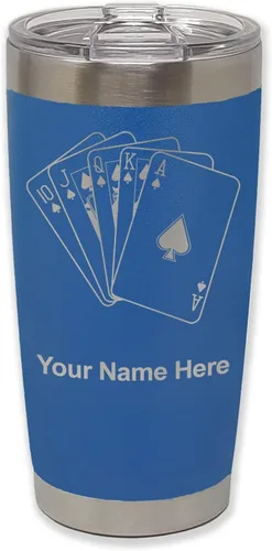 Vista 36 de LaserGram Vaso aislado al vacío de 20 onzas, tarjetas de póquer Royal Flush con grabado personalizado incluido (negro)