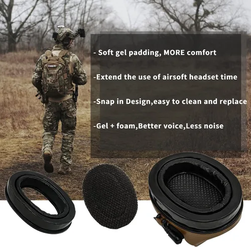 Vista 2 de Auriculares tácticos con adaptador de riel ARC, protección auditiva con almohadillas de gel para deportes de airsoft