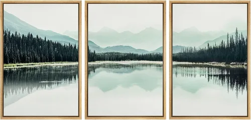 Vista 76 de NWT Lienzo enmarcado para pared, juego de arte en acuarela pastel, bosque de montaña oscura, naturaleza silvestre, ilustraciones de arte moderno