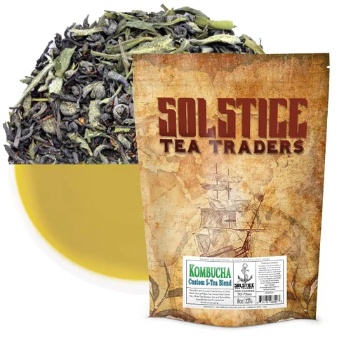 Vista 15 de Hojas sueltas té verde a granel Solstice Tea Traders, varios sabores en bolsa