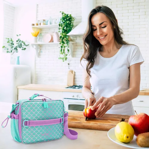 Vista 5 de Bentgo Juego de bolsas de almuerzo aisladas con estampado de lonchera estilo Bento, para niños (escamas de sirena)
