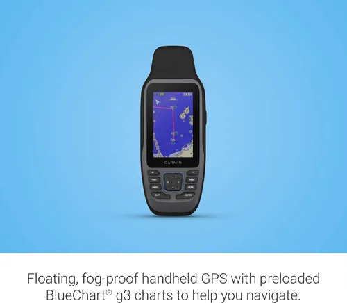 Vista 3 de Garmin GPSMAP 79sc, GPS marino de mano precargado con BlueChart g3 Coastal Charts, diseño resistente y flotadores en el agua