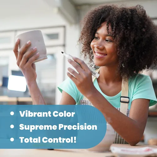 Vista 4 de Pluma profesional negra para cerámica – Marcador de esmalte de cerámica para detalles finos, delineado y firma en bisque – Requiere cocción