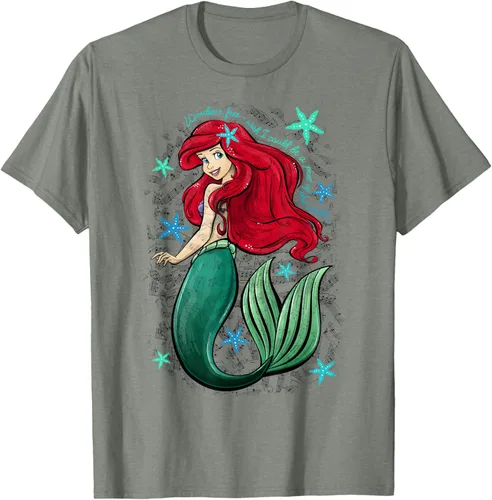 Vista 34 de Disney The Little Mermaid - Camiseta con notas musicales de Ariel, talla S Blanco