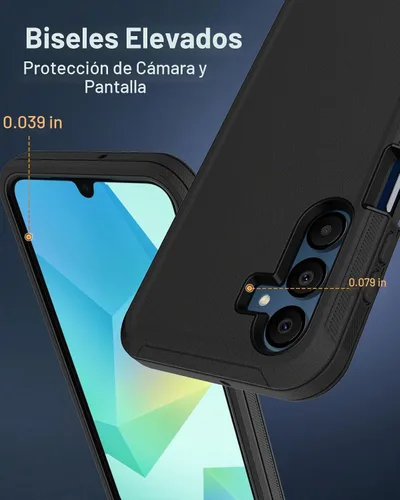Vista 4 de Funda para teléfono Samsung Galaxy A16 5G, 3 capas de protección contra caídas de 16 pies, con cubierta de puerto a prueba de polvo, funda