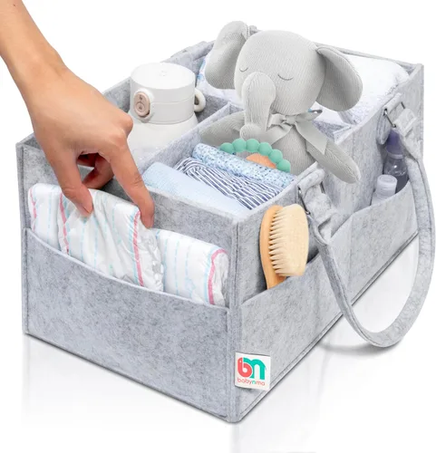 Vista 9 de Organizador de pañales de fieltro, almacenamiento extra grande para artículos de bebé y niños pequeños, cesta de pañales, organizador portátil