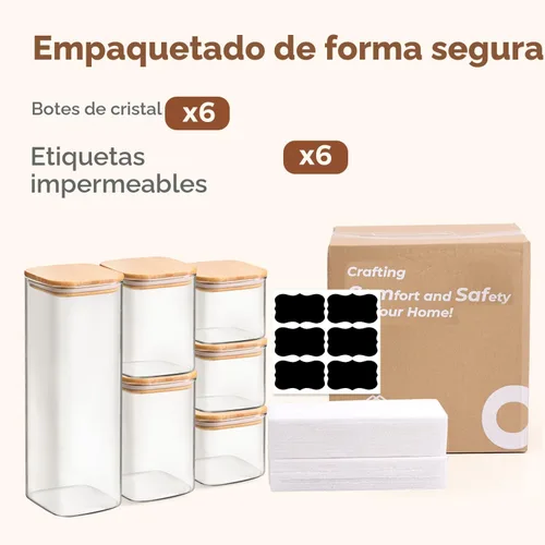 Vista 8 de ComSaf Recipientes de almacenamiento de alimentos con tapas herméticas, juego de 6, recipiente de vidrio transparente con tapa de sellado
