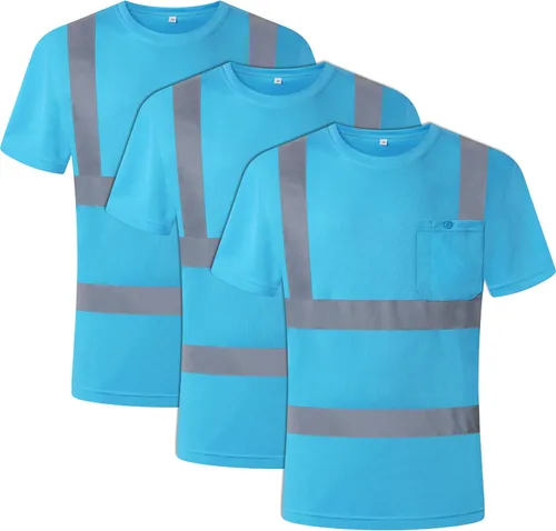 Vista 7 de JKSafety Paquete de 3 prendas de seguridad reflectantes de alta visibilidad Camiseta de trabajo diario color amarillo con tiras retro-reflectantes