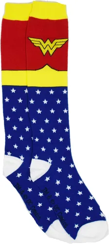 Vista 2 de DC Comics Calcetines de superhéroe de la Mujer Maravilla, talla de zapato 4-10 Azul / Patchwork