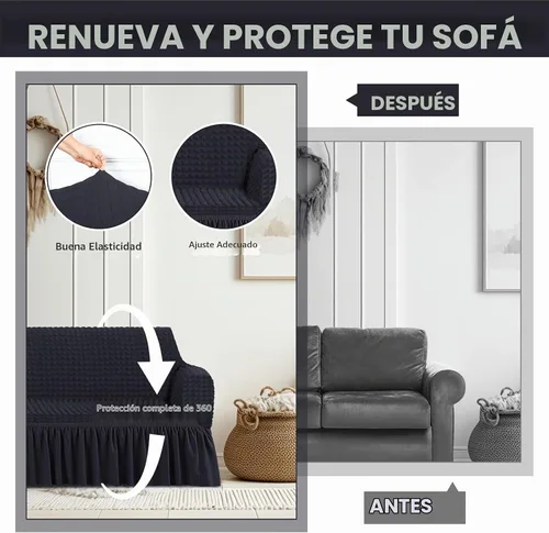 Vista 5 de Fanfanwin Juego de 2 piezas de funda para sofá con falda, funda para cojines de sofá con falda, duradera, lavable, elástica, fundas de muebles