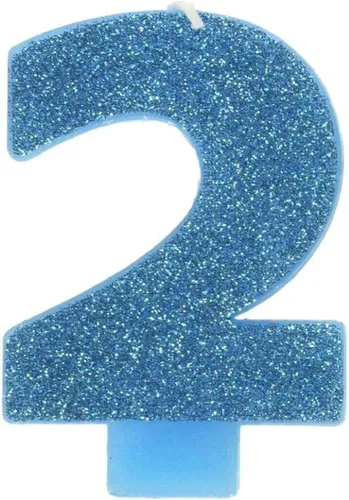 Vista 5 de Caribbean Blue # 0 cumpleaños Glitter 3.25" Vela