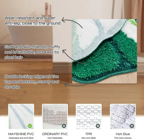 Vista 7 de Sisher Alfombra de baño de hojas verdes, alfombra grande Monstera para niños, alfombra de hoja verde, antideslizante, cómoda alfombra