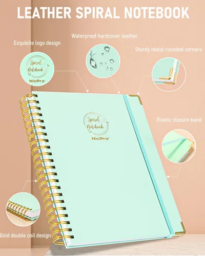Vista 2 de Nicpro Cuaderno en espiral, 21 x 29.7 cm, cuadernos de cuero para el trabajo, cuaderno universitario de tapa dura con rayas de tamaño grande de 300