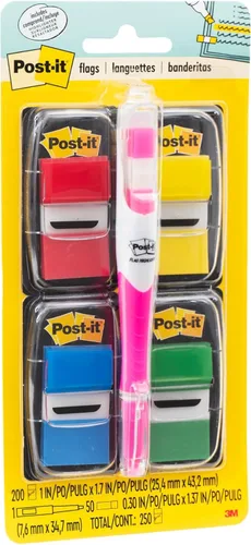 Vista 2 de Post-it Banderas, 1 x 1.7 pulgadas, multicolor, 4 dispensadores, 50 banderas/dispensador