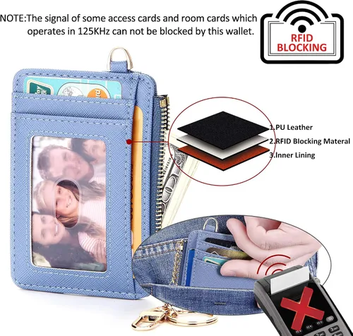 Vista 6 de KUKOO Cartera delgada minimalista RFID con bolsillo frontal para mujer, monedero con llavero y caja de regalo