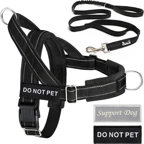 Vista 9 de Lukovee Juego de arnés y correa para perro sin tirones, chaleco acolchado suave ajustable con clip frontal para un fácil control, arnés reflectante