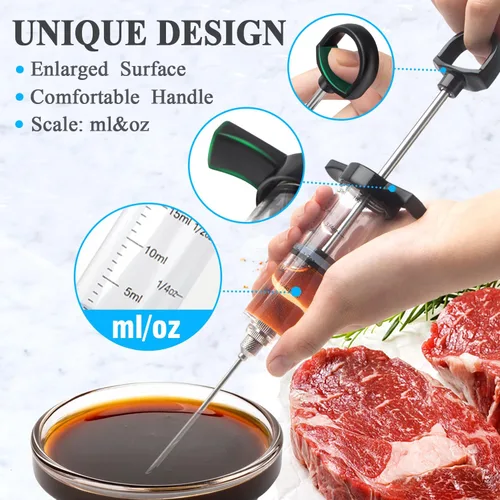 Vista 5 de Kit de inyector de carne de plástico Tri-Sworker para ahumador con 3 agujas de jeringa para inyectar sabores, ideal para inyectar adobo en pavo