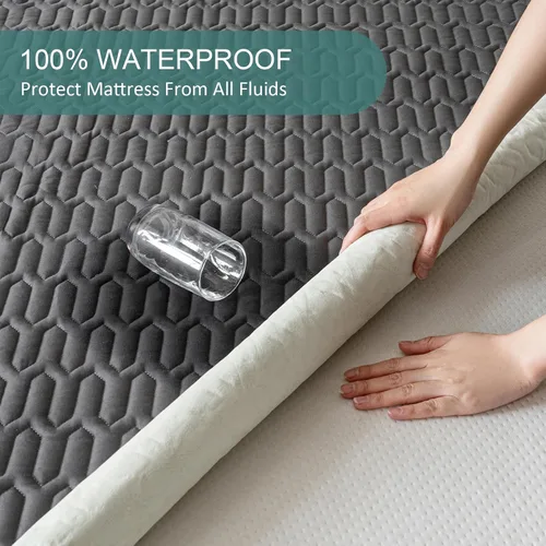 Vista 4 de Protector de colchón impermeable tamaño California King, funda de colchón con bolsillo profundo ajustable de hasta 6 a 18 pulgadas de profundidad