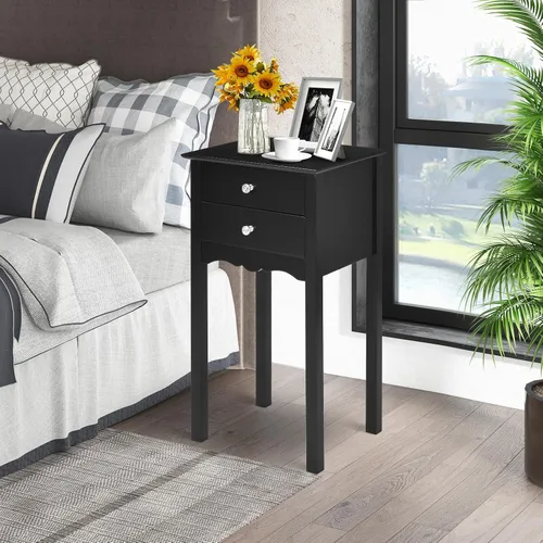 Vista 6 de Giantex Mesa auxiliar con 2 cajones, mesita de noche, mesa decorativa multiusos, sala de estar, dormitorio, muebles para el hogar (1, negro)