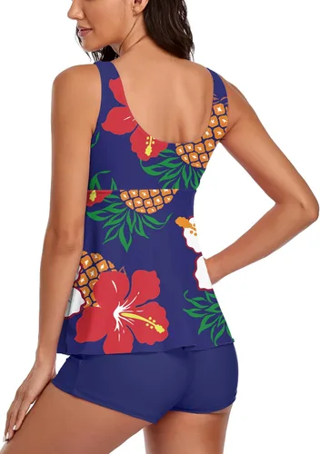 Vista 4 de Tankini con control de abdomen y pantalones cortos, trajes de baño de 2 piezas para mujer