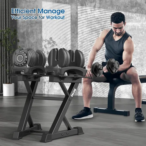 Vista 5 de Estante Ajustable para Mancuernas Estante de Pesas Resistente, Soporte de Almacenamiento de Mancuernas para Gimnasio en Casa con Base