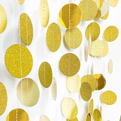 Vista 10 de MIAHART Guirnaldas circulares de 52 pies con puntos circulares negros, guirnalda de papel para colgar en cumpleaños, graduación, decoración