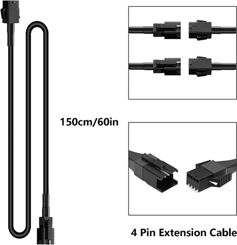 Vista 2 de Hovano Juego de 4 cables de extensión de 60 pulgadas/150 cm de 4 pines RGB LED para luces de acento multicolor, juego de cables para luces LED