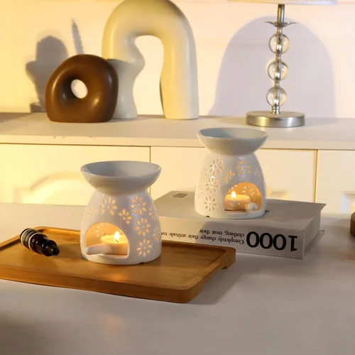 Vista 5 de Portavelas de cerámica para té, quemador de aceite esencial, quemador de cera para derretimiento, difusor de aroma de incienso, decoración del hogar