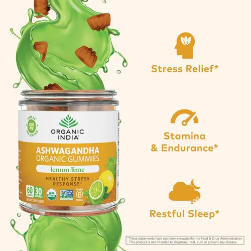 Vista 3 de ORGANIC INDIA Ashwagandha - Gomitas para hombres y mujeres, suplemento para el estrés, raíz de Ashwagandha KSM-66, extra fuerte, masticables