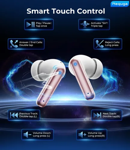 Vista 7 de Auriculares inalámbricos Bluetooth, auriculares de reproducción de 50 horas con micrófono, funda de carga con pantalla digital LED, IPX7