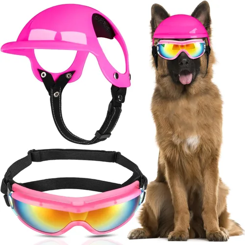 Vista 9 de SlowTon Juego de casco y gafas de sol, sombrero y gafas de sol para perro 1.Negro