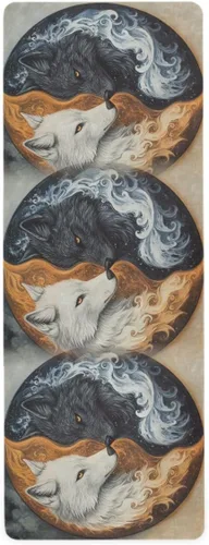 Vista 2 de ALAZA Wolf Yin Yang Style - Tapete de yoga antideslizante para fitness, entrenamiento para yoga, pilates y ejercicios de suelo