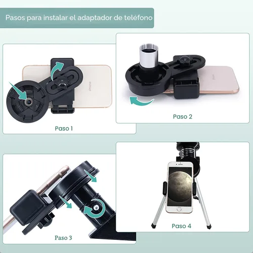 Vista 4 de Telescopio para adultos y niños, refractor de apertura de 2.756 in (15X-150X), telescopio de viaje portátil con adaptador de teléfono y control Negro