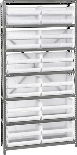 Vista 123 de Quantum QSBU-245BK Heavy Duty Shelving Unit with (7) Shelves and (24) QUS245 Black Bins for Garage Warehouse Storage Distribution 400 lb Load