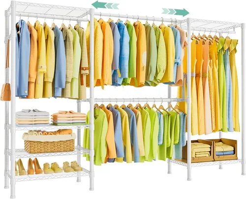 Vista 10 de SEMHOR E06 - Perchero extensible resistente para armario vertical, estantes de ropa independientes con estantes, sistema organizador de armario