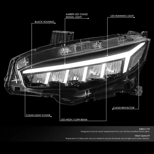 Vista 2 de Auto Dynasty Par de lámparas LED DRL estilo DRL secuencial para faros delanteros compatibles con Honda Civic 16-18
