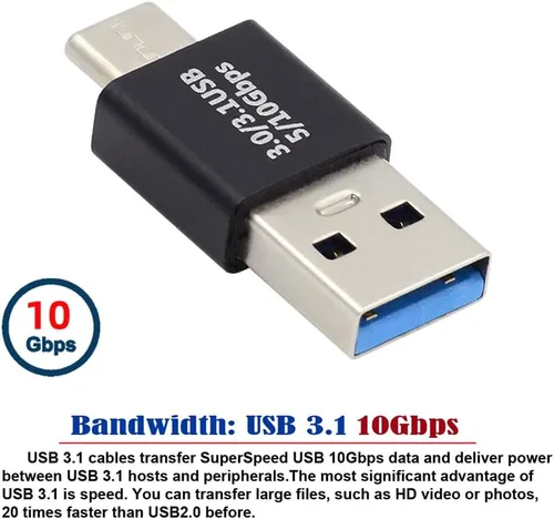 Vista 3 de xiwai USB3.0 tipo A macho a USB 3.1 tipo C macho datos 10Gbps adaptador de carga en ángulo abajo 90 grados para teléfono portátil