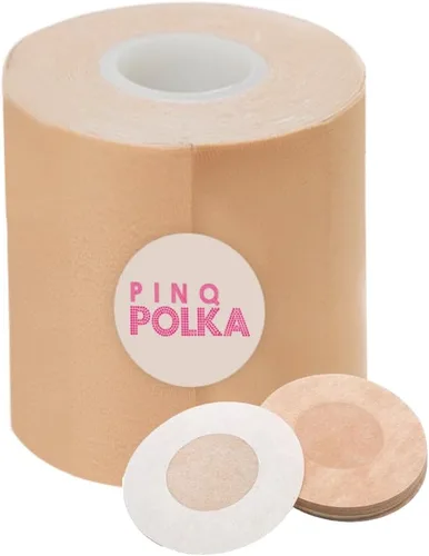 Vista 10 de PINQ POLKA Boob Tape Breast Lift Tape - Waterproof Adhesive Invisible Boobtape with Nipple Pasties Body Tape