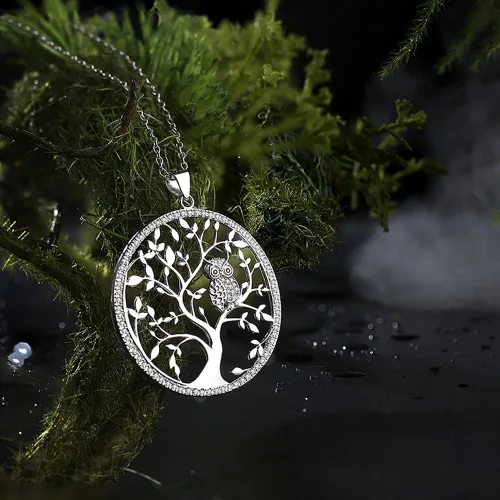 Vista 3 de Collar con colgante de árbol de la vida de plata de ley 925 con cadena de 18 pulgadas