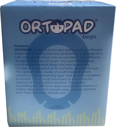 Vista 2 de Ortopad® Parches de ojo de bambú para niños, 50/bx, paquete de llamas de carreras tamaño mediano 2-4 años