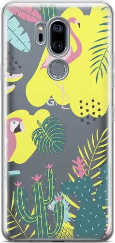 Vista 4 de Mertak Clear Phone Case Compatible with LG Stylo 6 5 4 K61 K51S K41S K30 K20 Q70 Q60 Slim Lightweight Design Cover Tropical Abstract Girls Flamingo