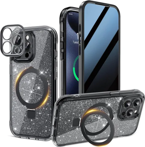 Vista 23 de Funda magnética de privacidad para iPhone 17 Pro Max [Cartulina Aurora con purpurina] [Soporte magnético invisible] protector de pantalla integrado