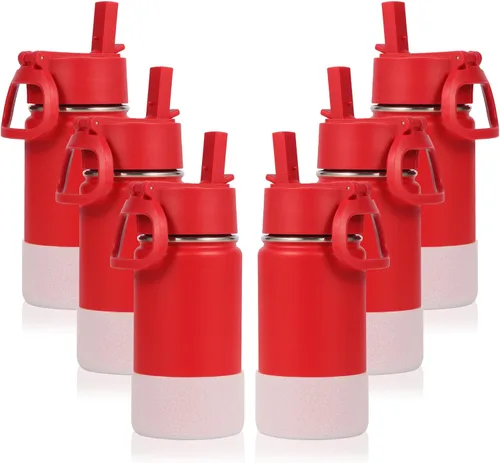 Vista 9 de Volhoply Botella de agua de acero inoxidable aislada de 14 onzas con tapa de pajita y funda de silicona, sin BPA, fácil de usar para niños y niñas